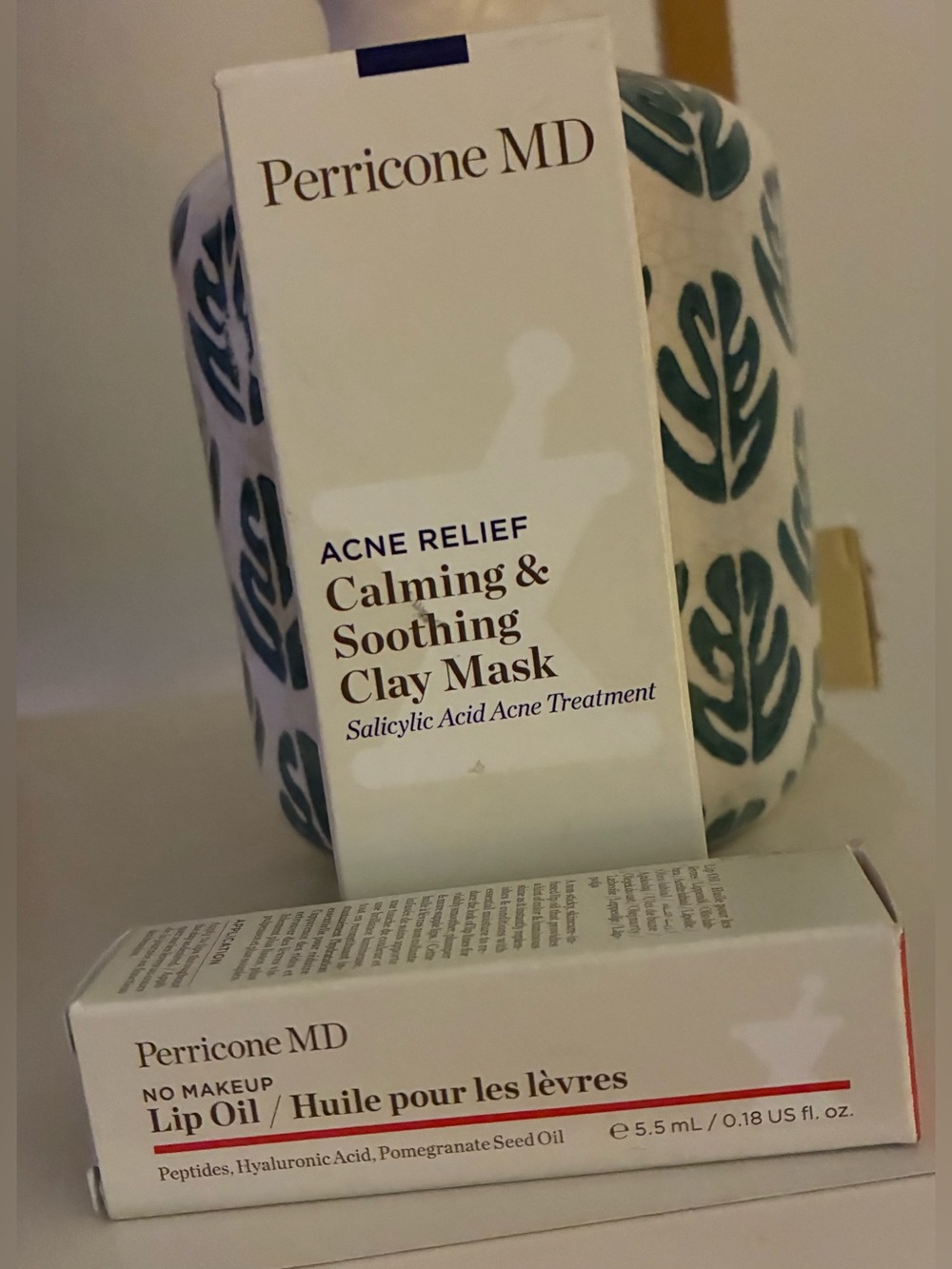 Perricone MD Acne Relief Clay Mask 2 oz & No Makeup Lip Oil 0.18 oz Set